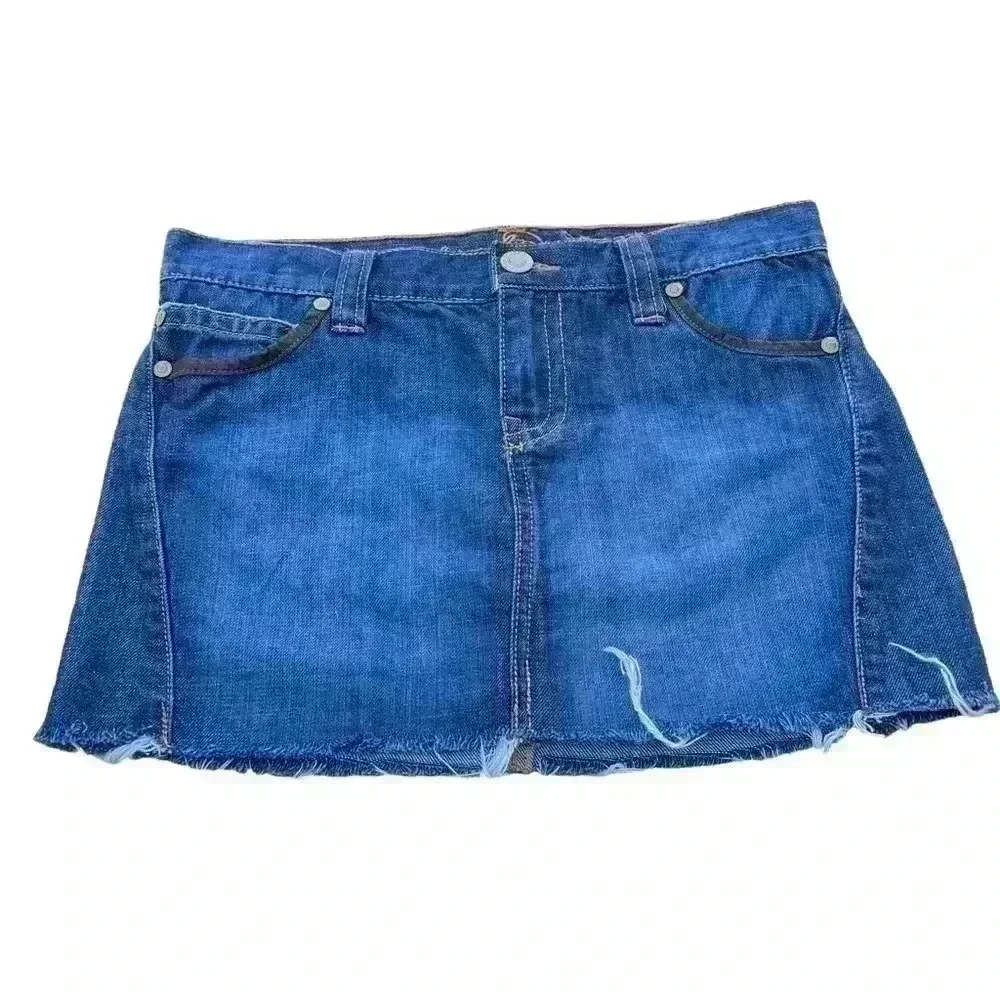 OLD NAVY SPECIAL EDITION DENIM SKIRT•SIZE 4•DARK WASH LEATHER TRIM 5 POCKETS•